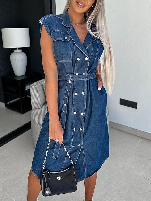 Women's Denim Dress Shirt Dress Midi Dress Date Vacation