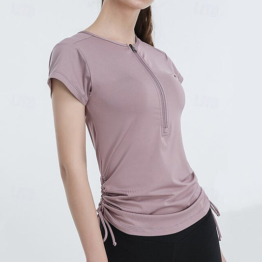Women's Solid Colored Workout Tee Workout Tops Elastic