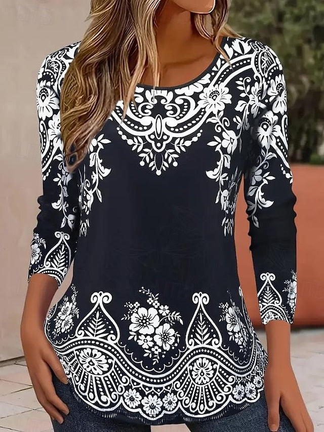 Women's T shirt Long Sleeve Crew Neck Long Sleeve Tunic