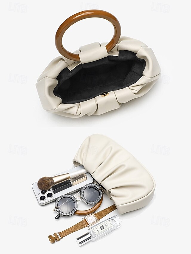 Women's Clutch Pleated Faux Bag with Tote Leather Acrylic