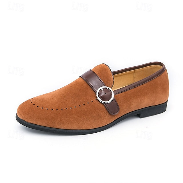 Faux Suede Slip-On with Brown Strap Buckle Loafers Men's