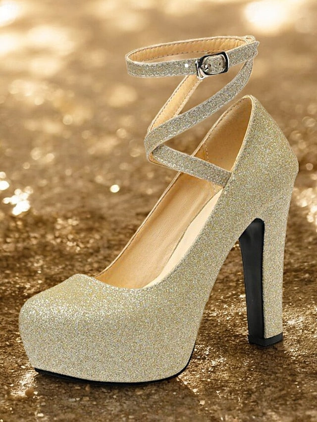 with Ankle Pink – Women's Strap Glitter Platform Heels
