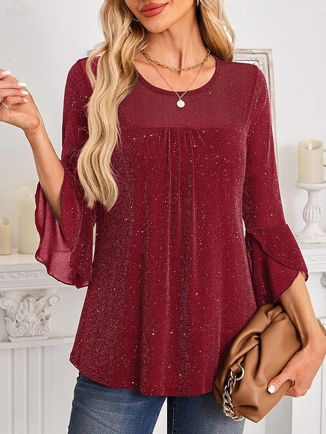 Women's Shirt Blouse Mesh Plain Stylish Classic Modern Long