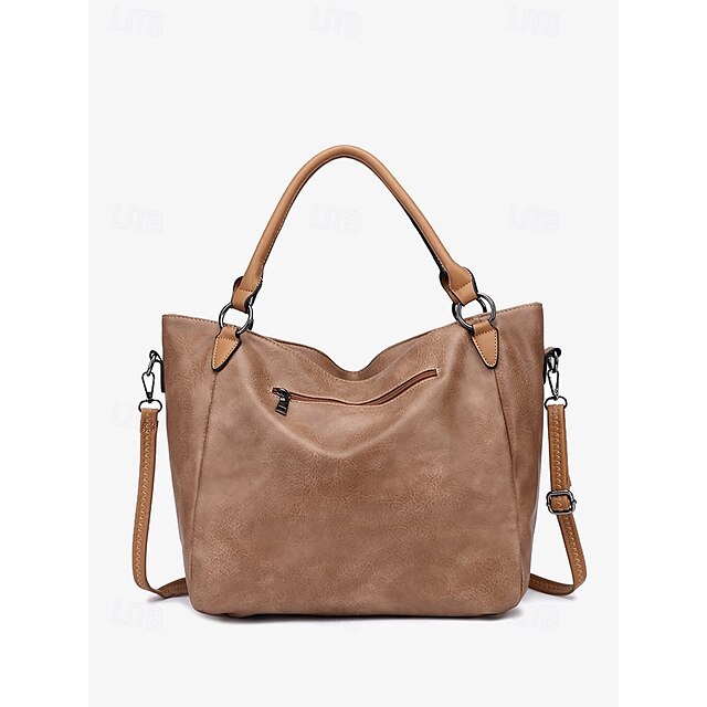 Brown Tote Spacious Women's Leather Bag Handbag Faux –