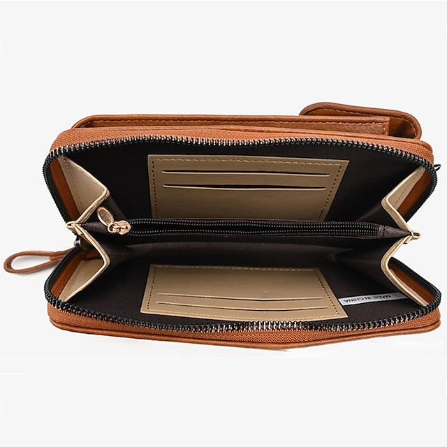 Women's with Zipper Faux Wallet Vintage Leather Crossbody