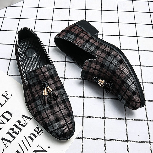 Men's with Tassel Elegant Loafers Plaid Decoration –