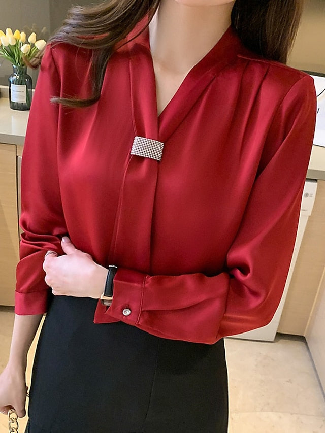 Women's Shirt Blouse Buttons Plain Elegant Stylish Long