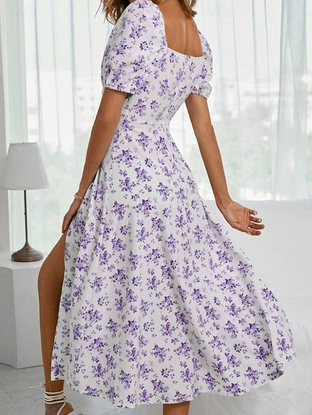 Women's Casual Dress Swing Dress Floral Split Print Square