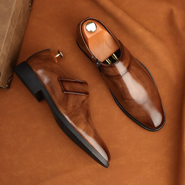 Men's Leather Business Shoes Slip-On Loafers Brown