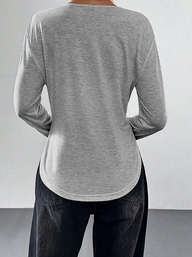 Women's T Shirt Buttons Solid Color Elegant Stylish Casual