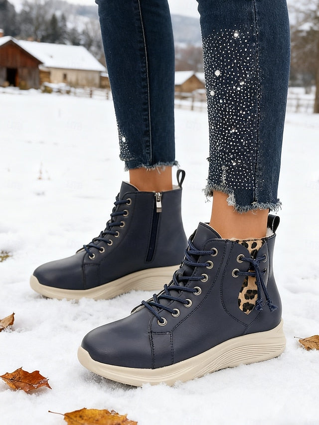 Women's Light Brown High-Top Sneaker Boots with Leopard