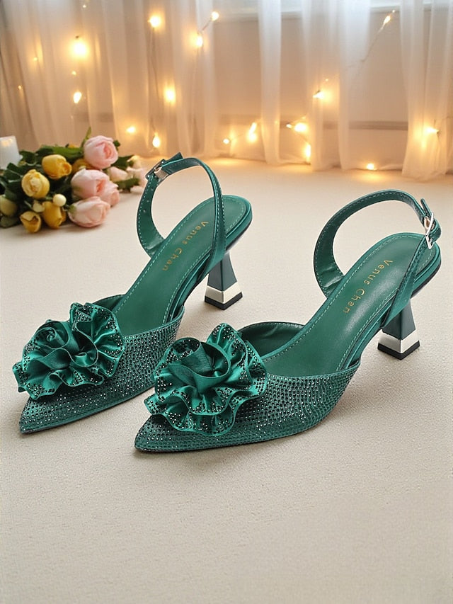 with Rhinestone Women's Purple Floral Heels Slingback