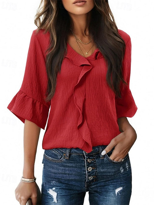 Women's Shirt Elegant Satin Top Blouse Ruched Ruffle