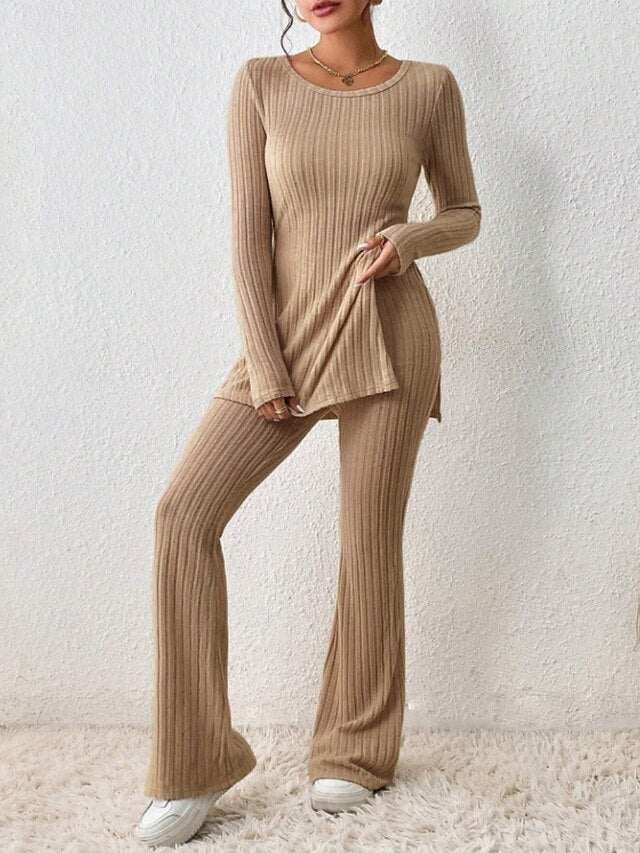 Women's Two Piece Sets Pants Sets Long Sleeve Round Neck