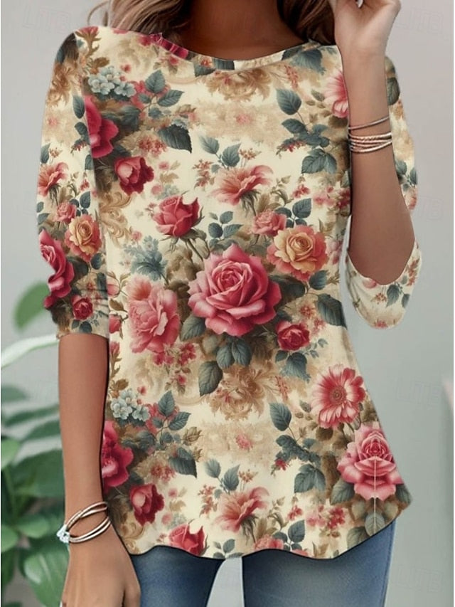 Women's T Shirt Print Floral Graphic Plants Elegant Bohemia