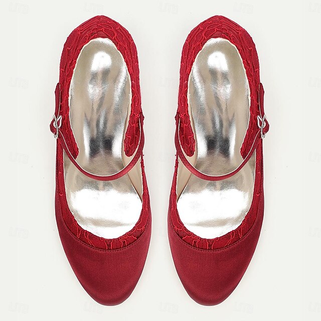 Mid-Heel Women's Comfortable Lace Satin Elegant Red - Heels
