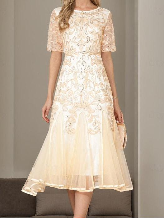 Elegant Vintage Dress Party Beaded Mother V A-Line Bride the of