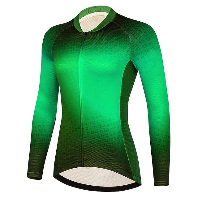 Women's Cycling Jersey Gradient Plaid Checkered Long Sleeve