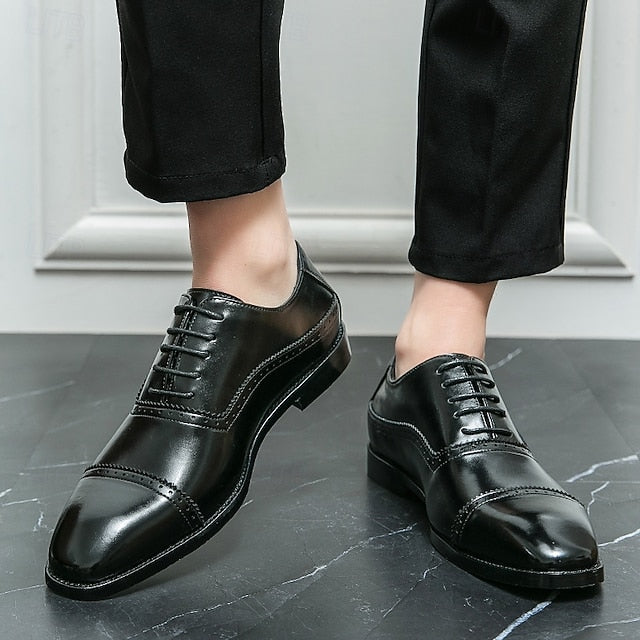 Brown Classic Faux – Men's Oxford Shoes Leather Brogue