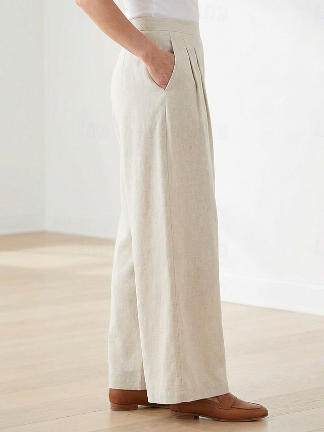 70% Linen Women's Linen Pants Wide Leg Chinos Vacation