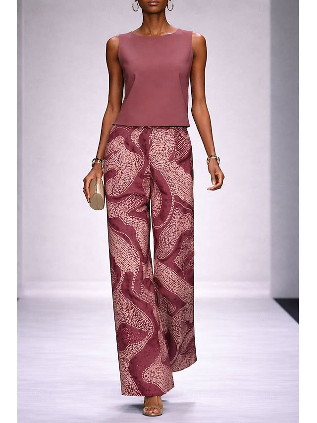 Women's Pants Sets Sleeveless Crew Neck Floral Graphic