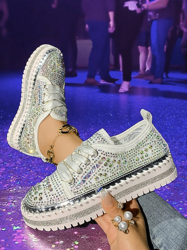 Accents Sneakers Rhinestone Silver with Women's Sparkling