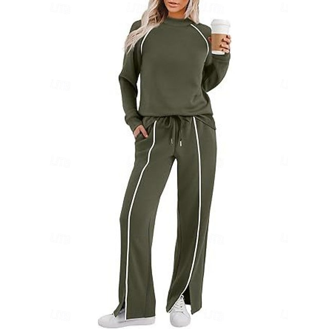 Women's Tracksuit Pants Sets Long Sleeve Crew Neck Solid