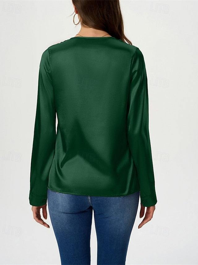 Women's Shirt Elegant Dressy Satin Top Solid Color Stylish