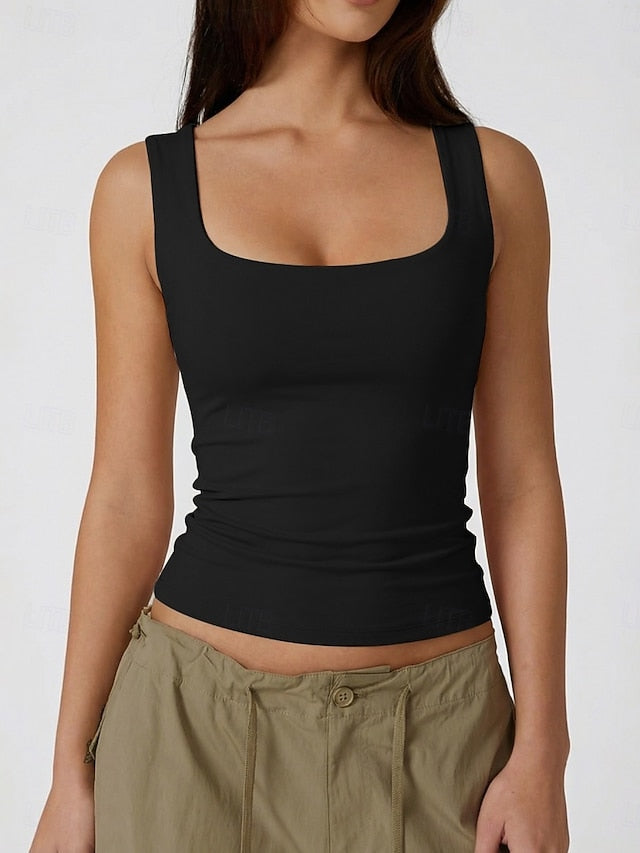 Women's Tank Top Sleeveless Shirt Tee Top Solid Color
