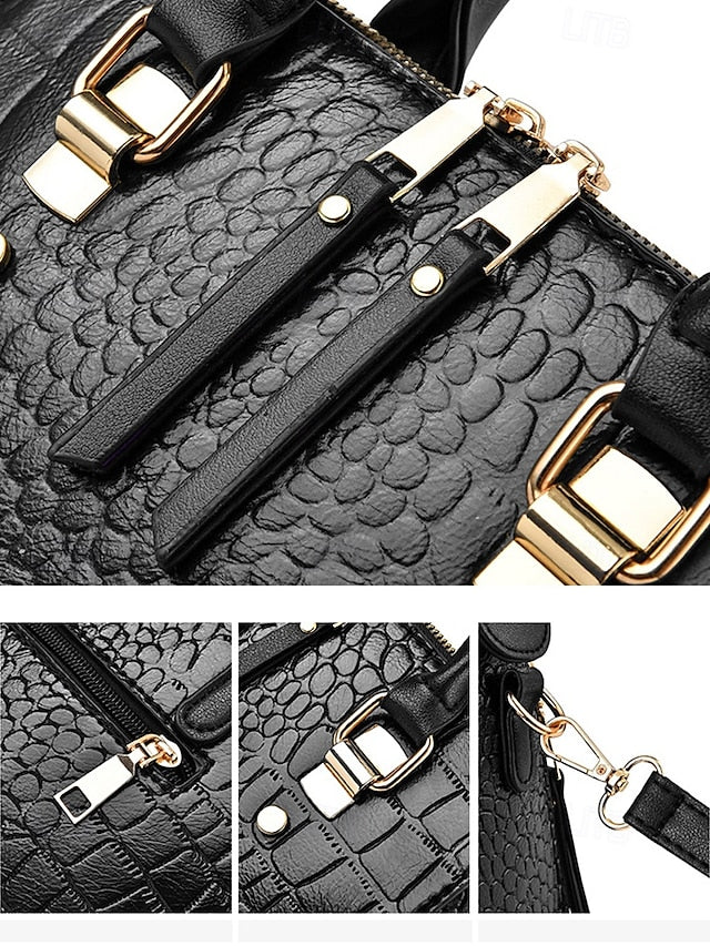Women's Faux Leather Crocodile Pattern Handbag with Tassel