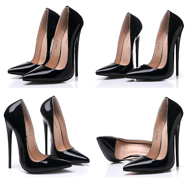 Women's Heels - Black Patent Stiletto Sexy Leather High