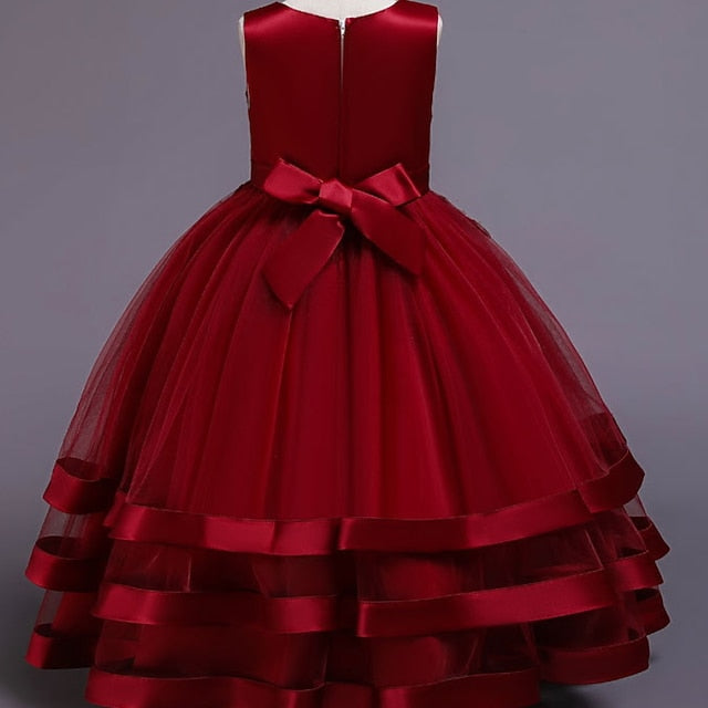 Dress Colored Wedding Sleeveless Kids Solid Girls' Party