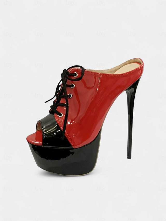 Leather Stiletto and Patent Platform Red Women's Black