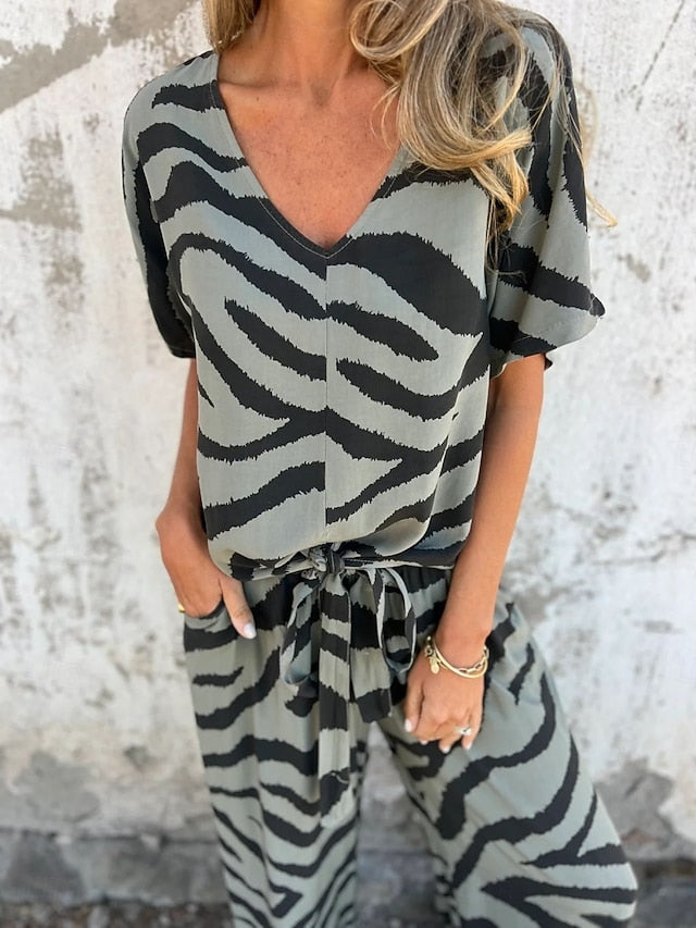 Women's Pants Sets Bolero Top Short Sleeve V Neck Graphic