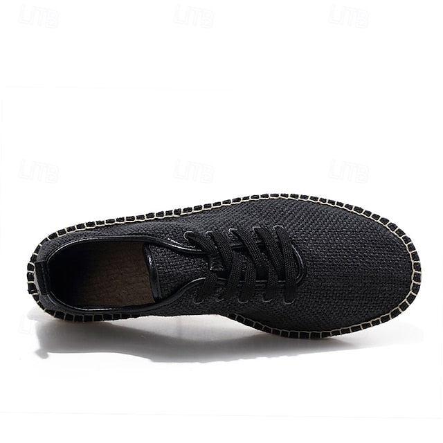 with Espadrille Rope Lace-Up Canvas Men's Shoes Jute Beige