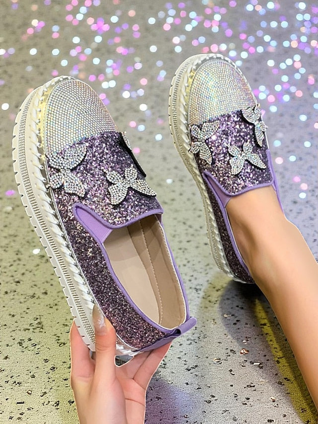 Platform Slip-On Purple Glitter Women's with Sneakers