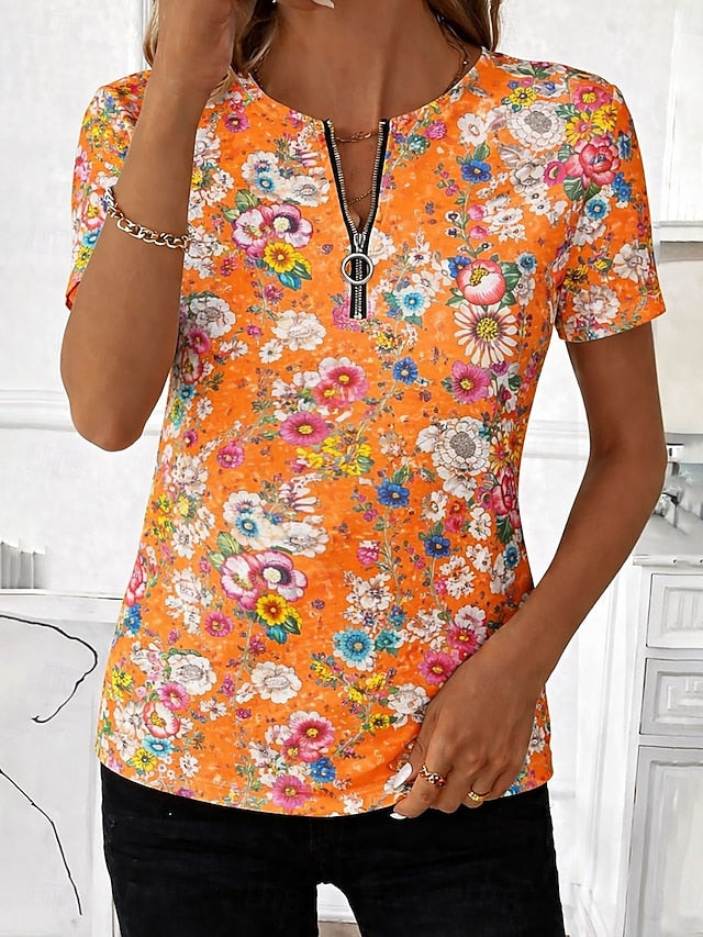 Easter Women's T Shirt Quarter Zip Floral Graphic Plants
