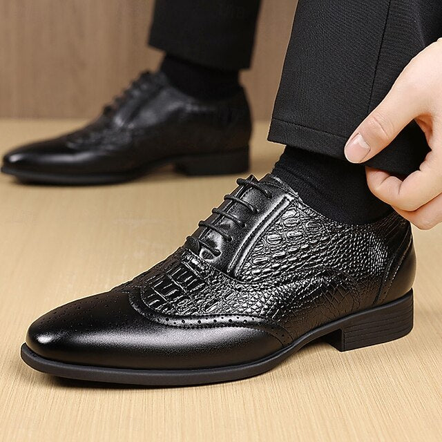 Men's – Pattern Shoes Crocodile Brown Oxford Leather Faux