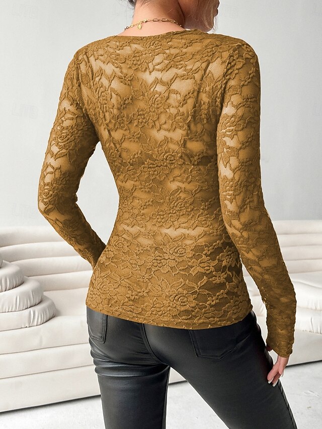 Women's Lace Shirt Lace Patchwork Solid Color Elegant