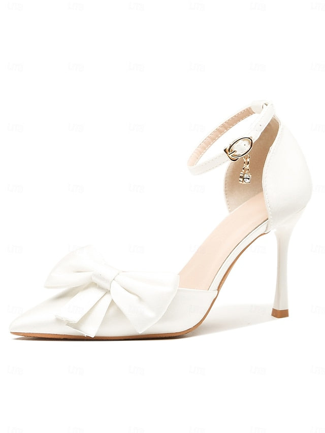 Champagne Pumps Ankle – Strap Bow Women's Classy Pointed