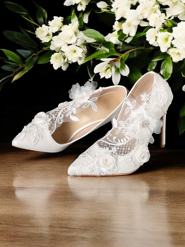 with Floral White Lace Wedding Shoes Embellishments