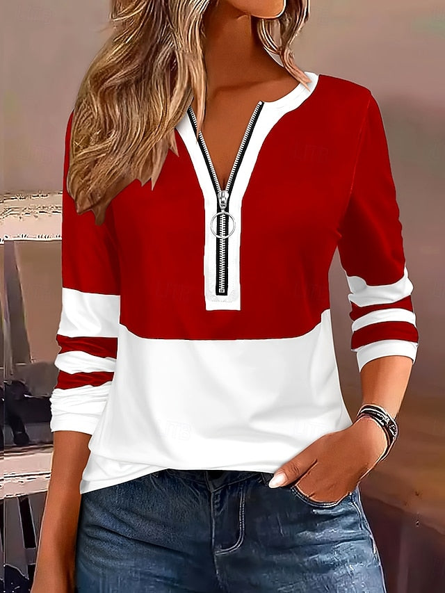 Women's T shirt Long Sleeve Graphic Color Block Striped