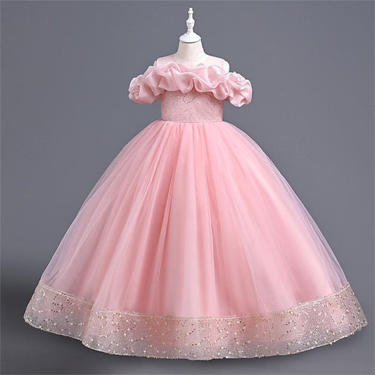 Girl Color Flower Girls' Solid 3D Party Dress