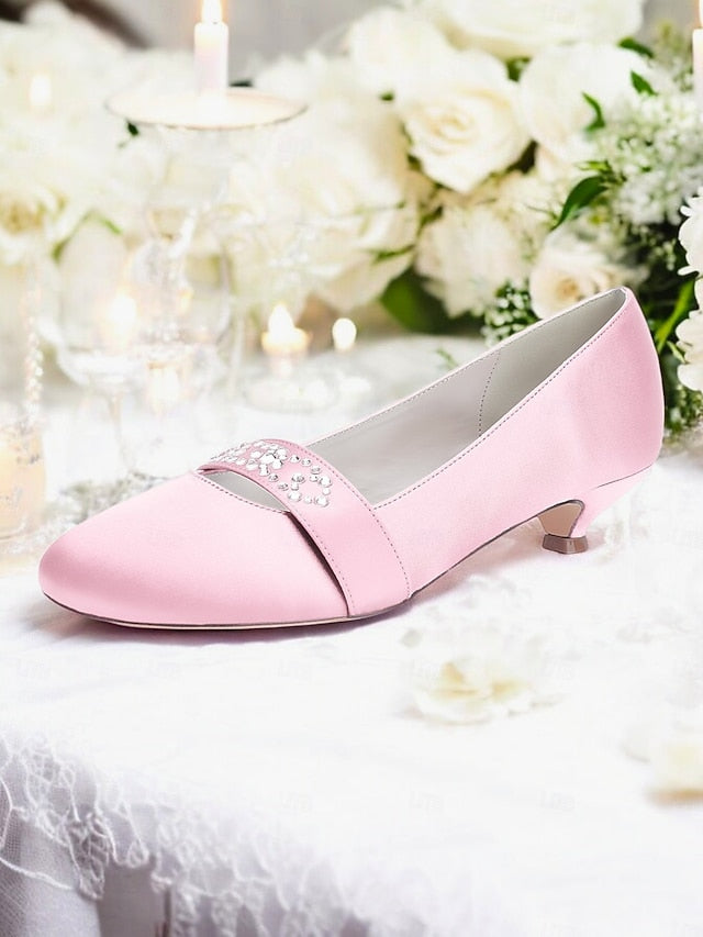 Blue Women's Rhinestone with Satin Kitten Heels