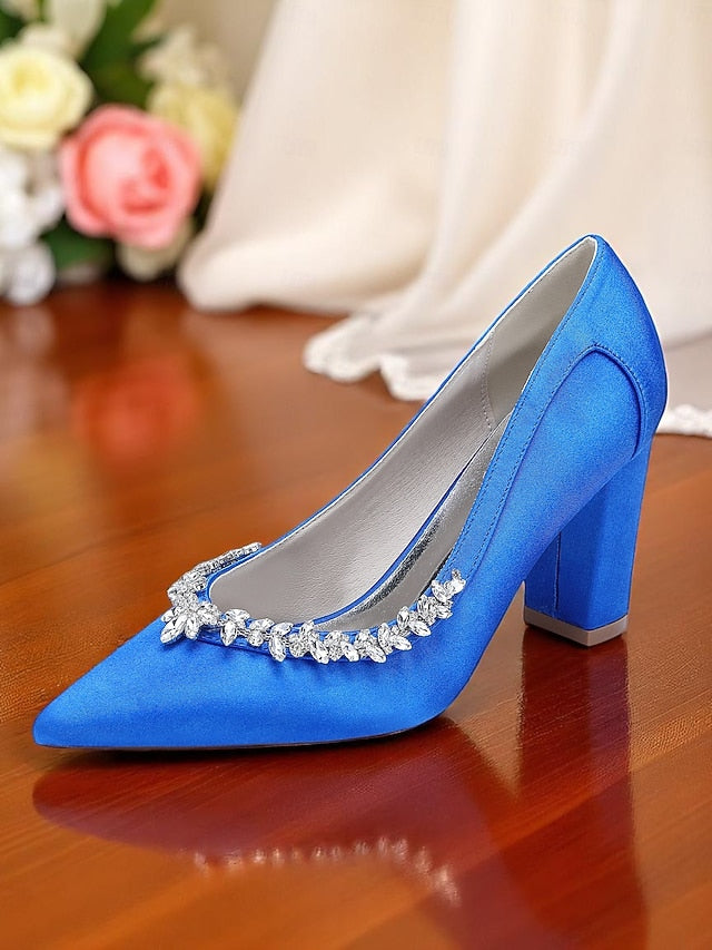 Block Heel Pumps Wedding Pink Satin Women's