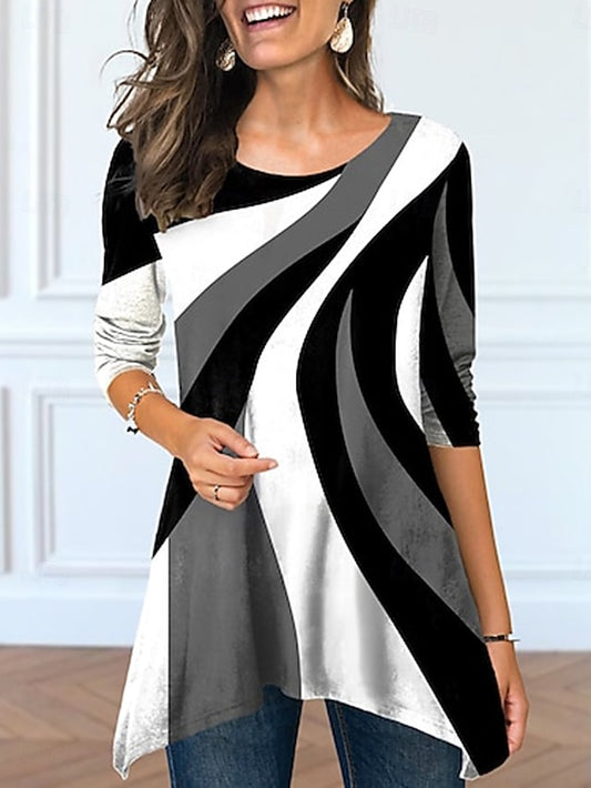 Women's T Shirt Print Asymmetrical Graphic Geometric