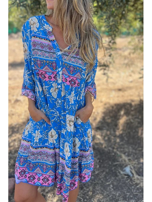 Women's Mini Dress Cotton Linen Dress Boho Dress Classic