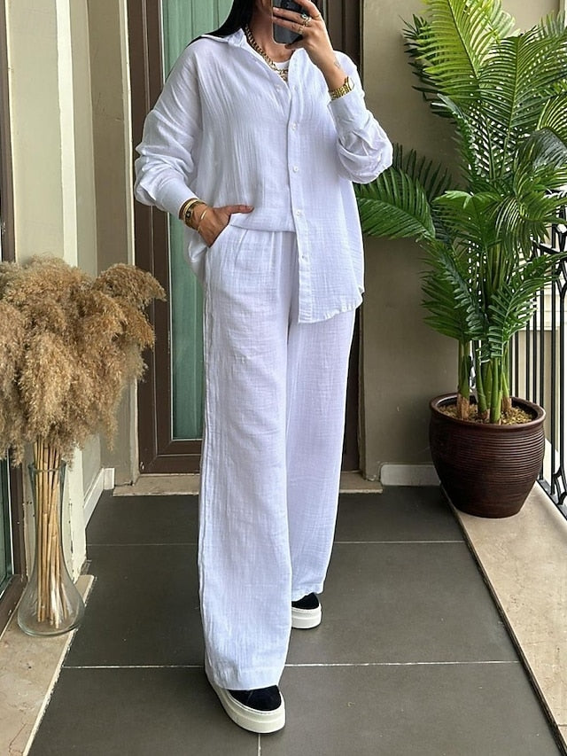 Women's Shirt Pants Sets Bolero Top Long Sleeve Shirt