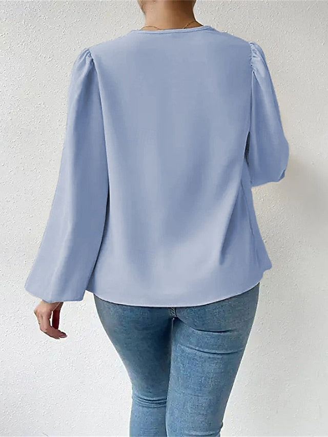 Women's Shirt Elegant Dressy Satin Top Ruched Patchwork