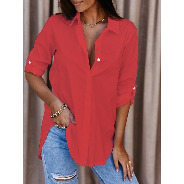 Women's Blouse Buttons Solid Color Elegant Stylish Casual